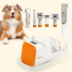 Rechargeable dog grooming kit with hair vacuum and trimming tools