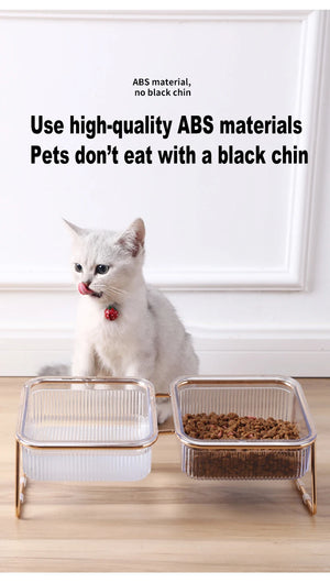 Raised double bowl feeder for cats and dogs
