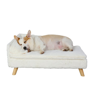 Elevated Nordic-style pet bed with wood legs for small dogs and cats
