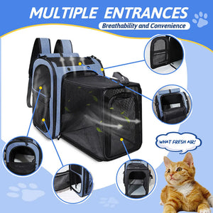 Expandable mesh backpack pet carrier for cats and small dogs