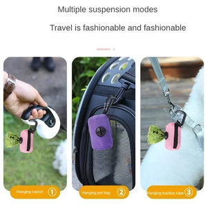 Mesh waste bag dispenser that hangs from a dog lead