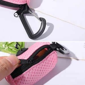 Mesh dog poop bag holder and dispenser for lead or belt