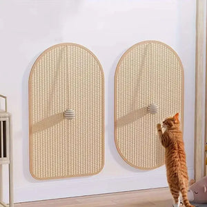 Natural sisal wall-mounted scratch pad for cats
