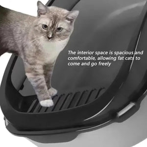 Semi-enclosed cat litter tray with high sides for indoor use