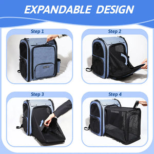 Expandable mesh backpack pet carrier for cats and small dogs