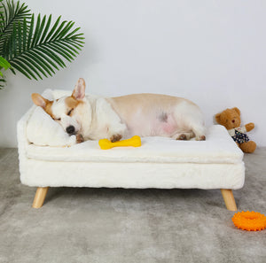 Elevated Nordic-style pet bed with wood legs for small dogs and cats