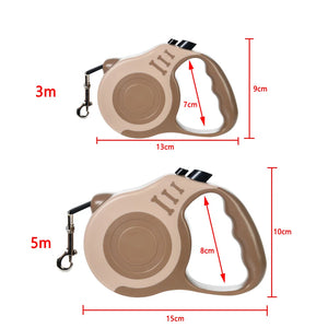 Retractable nylon dog leash with adjustable 3m or 5m length