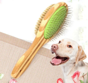 Double-sided bamboo grooming brush for dog coat care