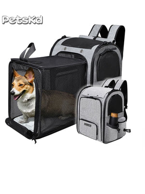 Expandable mesh backpack pet carrier for cats and small dogs