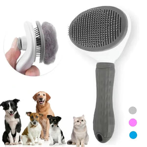 Self-cleaning hair removal grooming brush for dogs and cats