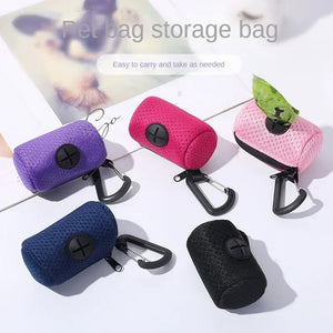 Mesh waste bag dispenser that hangs from a dog lead
