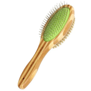 Double-sided bamboo grooming brush for dog coat care