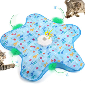 Motion-activated hide and seek feather teaser toy for cats