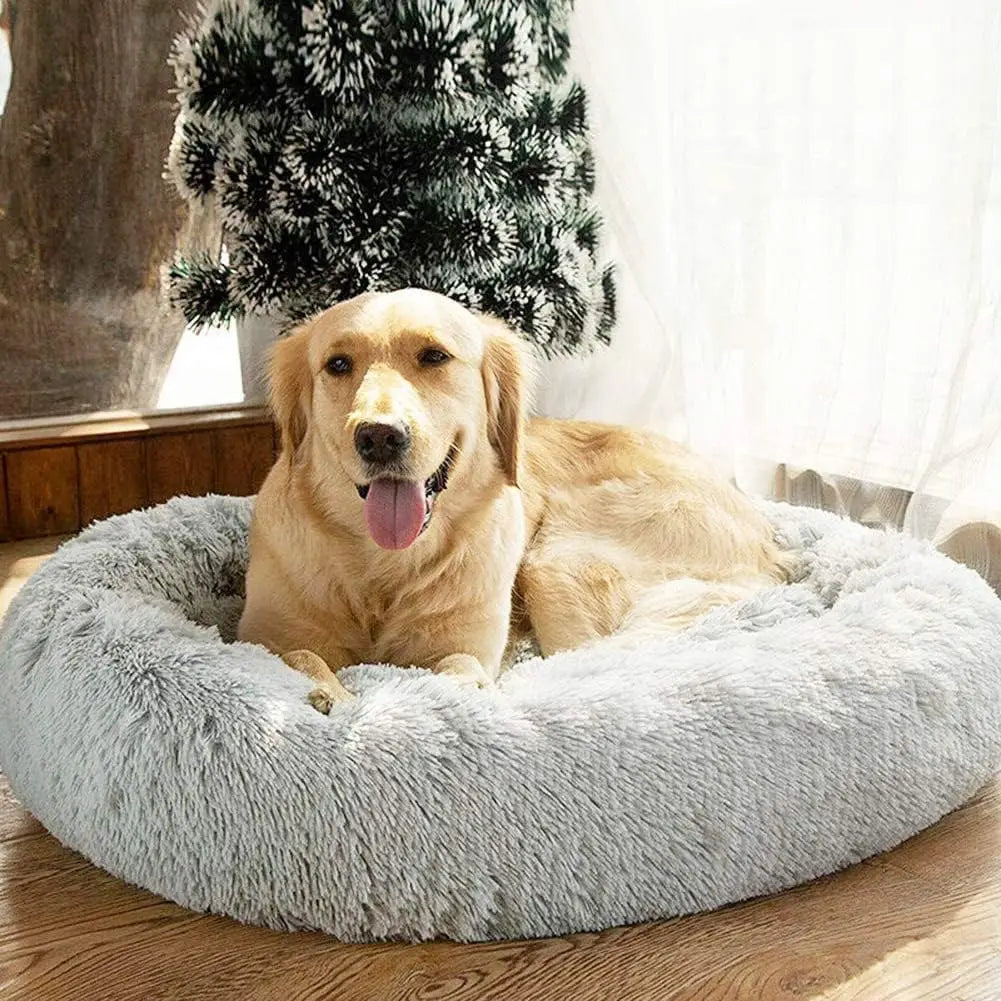 Donut Dog Bed — Warm Plush Calming Cushion, Washable Round Pet Bed for Small & Large Dogs