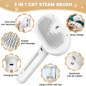 Rechargeable misting grooming comb for dogs and cats
