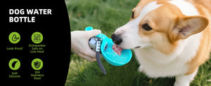 Leak-proof stainless steel water bottle with bowl attachment for dogs