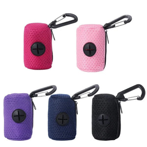 Mesh dog poop bag holder and dispenser for lead or belt