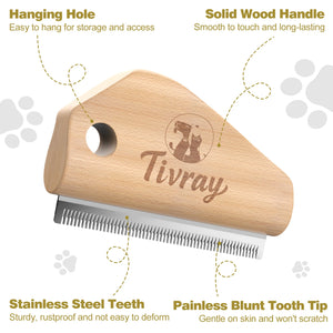 Stainless steel deshedding brush with wooden handle for dogs and cats