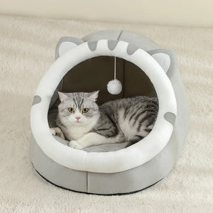 Cosy plush cat cave bed with removable washable cushion