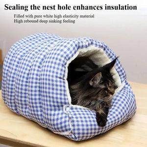 Foldable semi-enclosed winter bed for dogs and cats