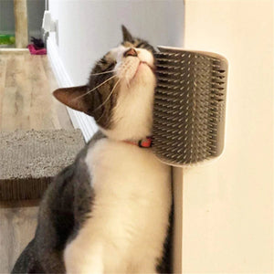 Wall-corner self-grooming brush for cats
