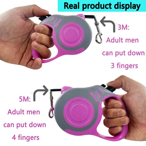 Retractable nylon dog leash with adjustable 3m or 5m length