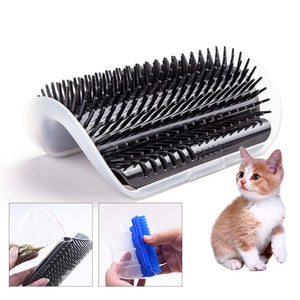 Wall-corner self-grooming brush for cats