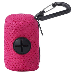 Mesh dog poop bag holder and dispenser for lead or belt
