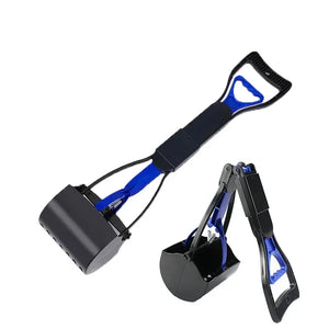 Foldable long-handle poop scooper for outdoor dog cleanup