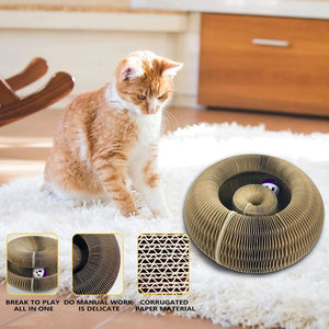 Corrugated cardboard scratcher board with rolling ball track for cats