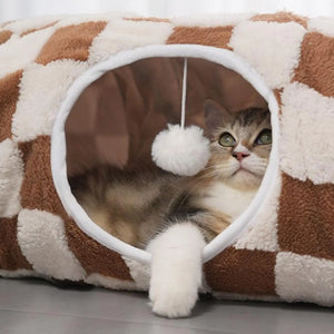Donut tunnel bed with interactive ball and washable cushion for cats
