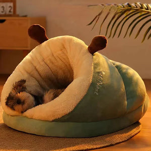 Soft coral fleece pet bed with removable washable cover for small dogs and cats