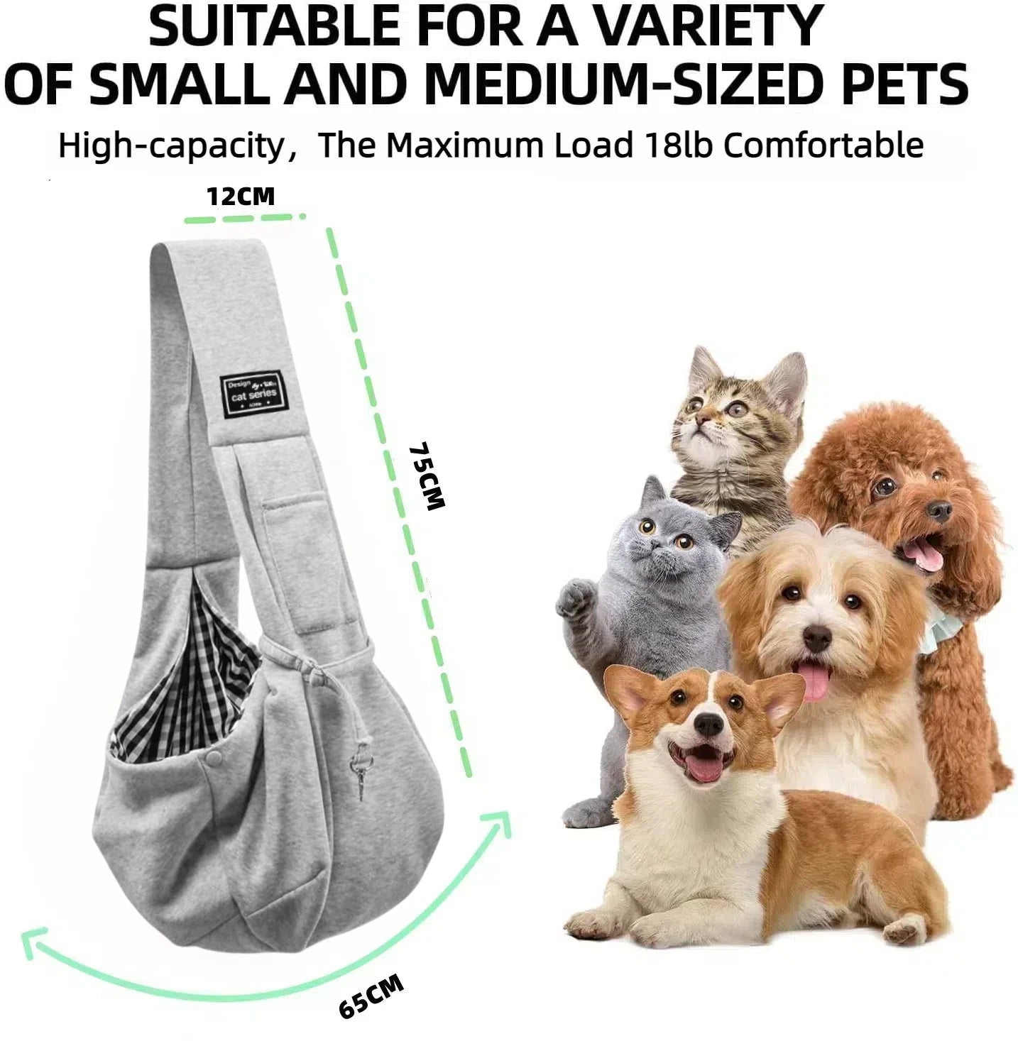 Portable Dog Sling Carrier Bag, Up to 7.5kg