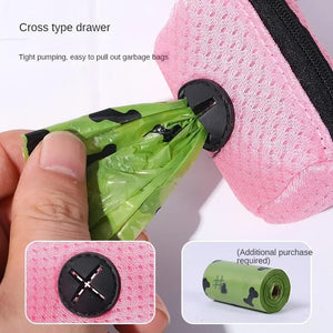 Mesh waste bag dispenser that hangs from a dog lead
