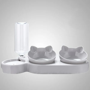 Three-bowl plastic feeding station for cats