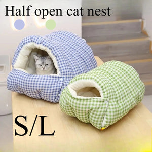 Foldable semi-enclosed winter bed for dogs and cats