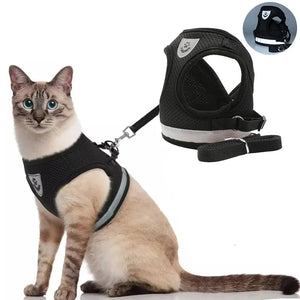 Reflective mesh harness and lead set for cats and small dogs