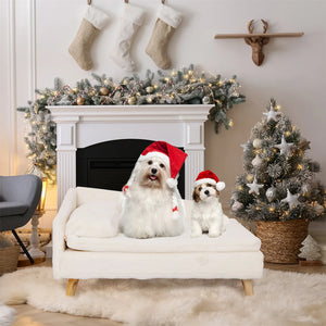 Elevated Nordic-style pet bed with wood legs for small dogs and cats