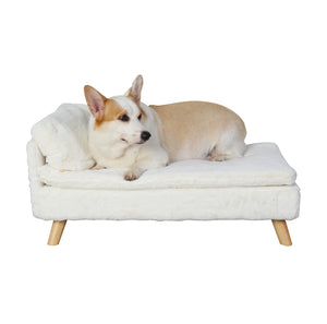 Elevated Nordic-style pet bed with wood legs for small dogs and cats