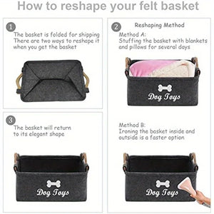 Felt storage basket for pet toys and accessories