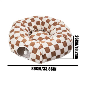 Donut tunnel bed with interactive ball and washable cushion for cats