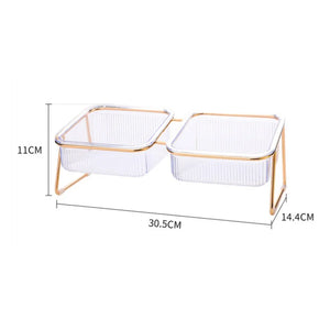 Raised double bowl feeder for cats and dogs