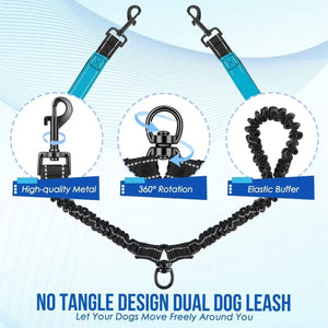 Reflective double dog leash with swivel coupler and traffic handle
