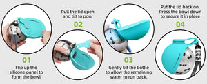 Leak-proof stainless steel water bottle with bowl attachment for dogs
