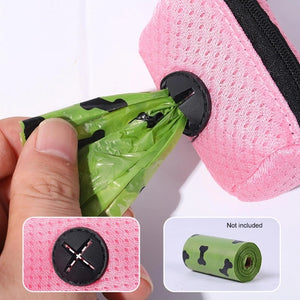 Mesh dog poop bag holder and dispenser for lead or belt