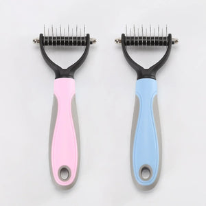 Two-sided stainless steel deshedding comb for dogs and cats