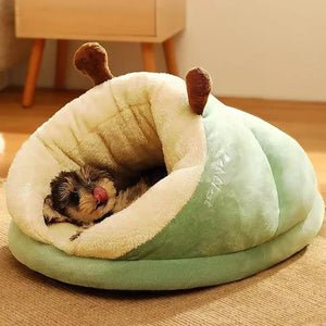 Soft coral fleece pet bed with removable washable cover for small dogs and cats