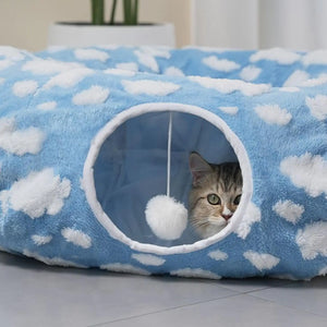 Donut tunnel bed with interactive ball and washable cushion for cats