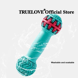 Teal and red dog toy with 'TrueLove' branding on a white background