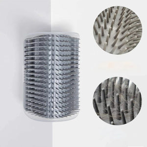 Wall-corner self-grooming brush for cats